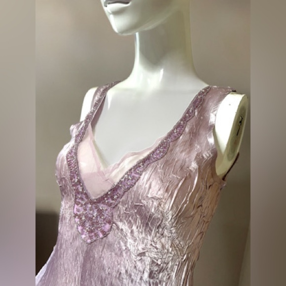 Stunning Komarov Beaded V-Neck Charmeuse Waterfall Dress with Jacket Violet Ice